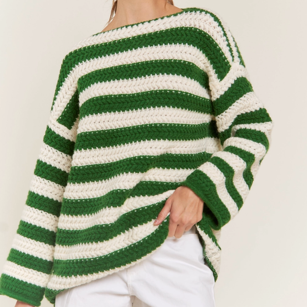 Green Knit Striped Sweater