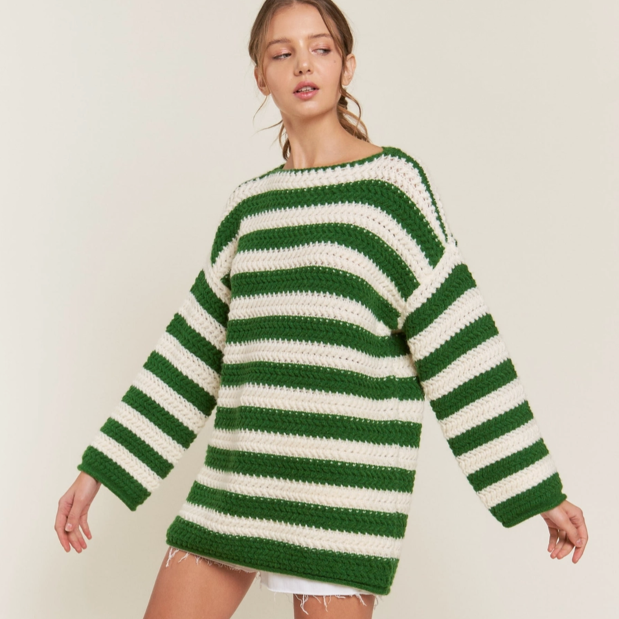 Green Knit Striped Sweater